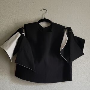 Milly Black Textured Dress Top with White Tag Detail